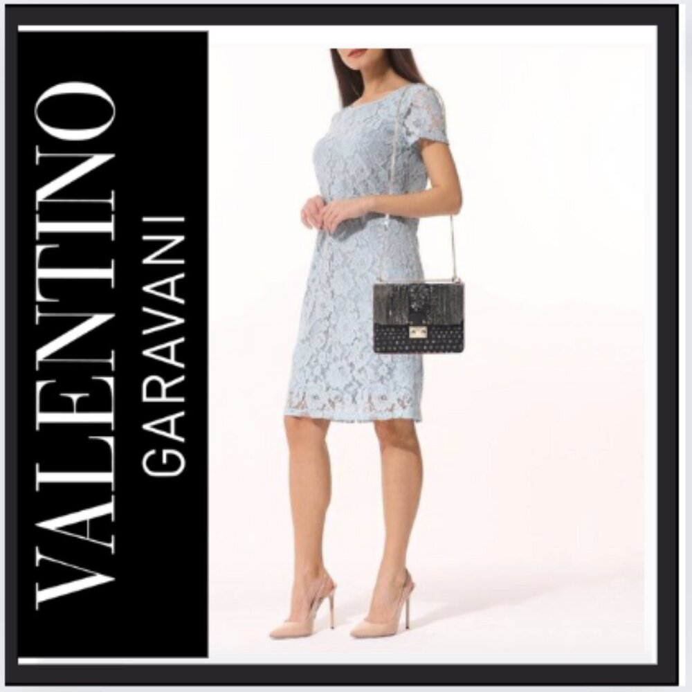 VALENTINO GARAVANI  Vitello Crystal Embellished Small Glam Lock Rockstud Flap